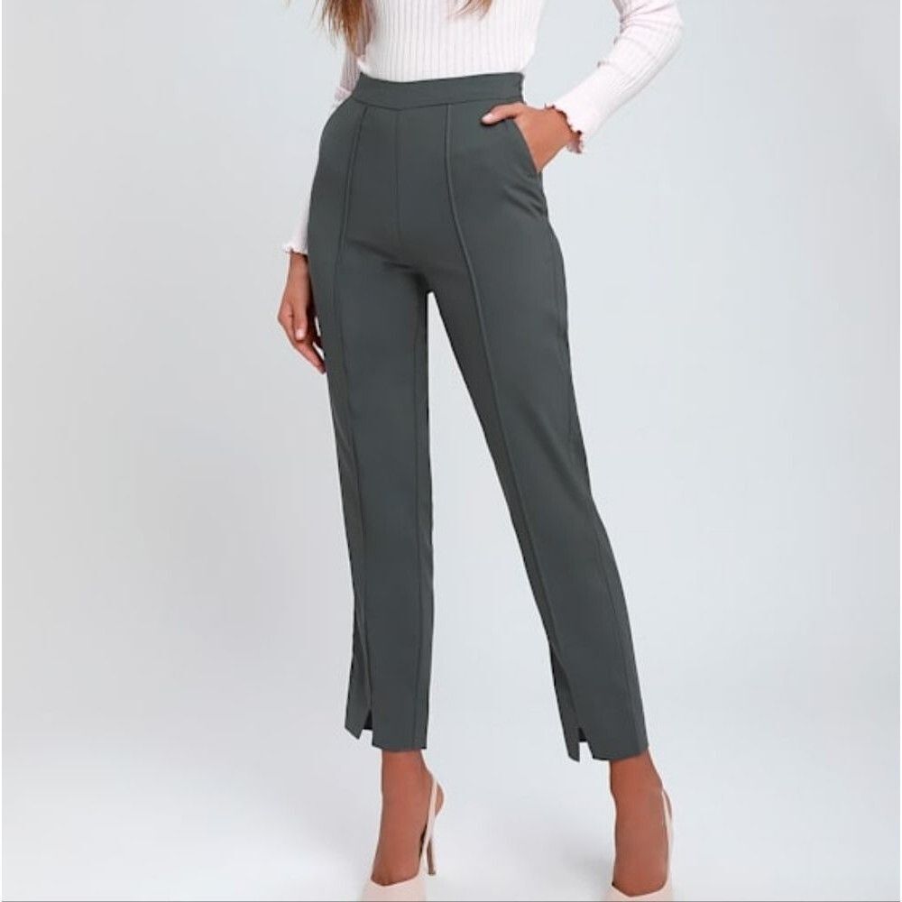 Lulus‎ Aisha Seam High Waist Tapered Leg Woven Trouser Pants Small Charcoal Grey